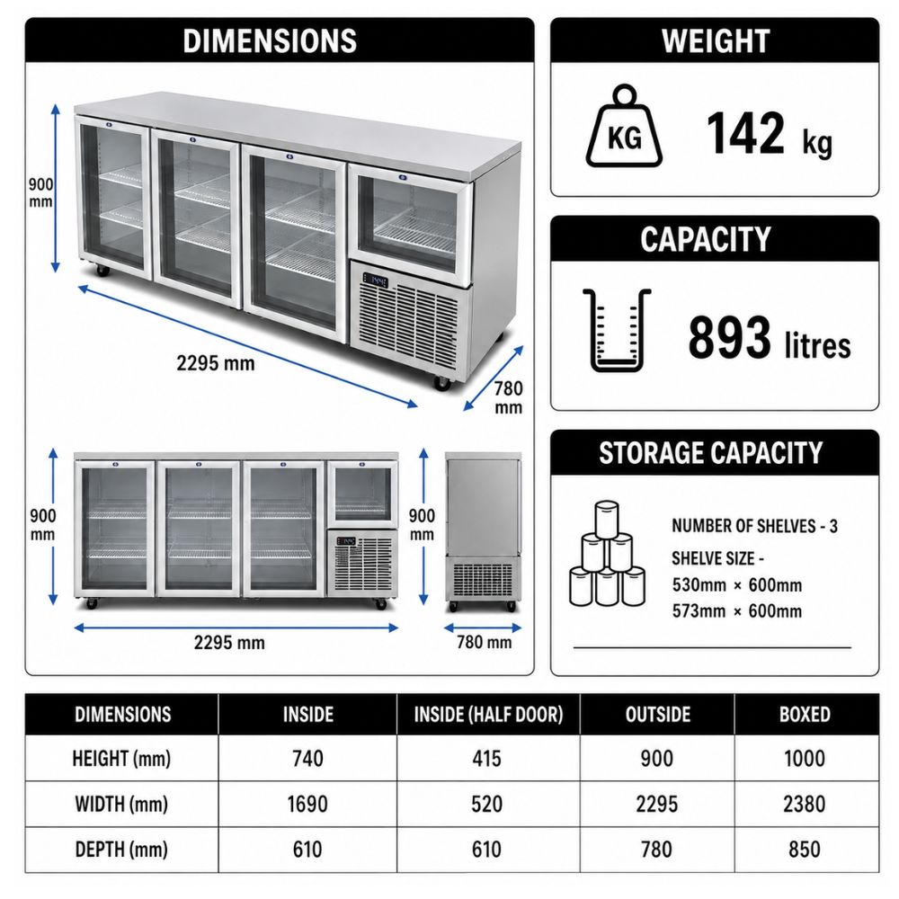3.5 door Under bar fridge (Glass door) - Image 7
