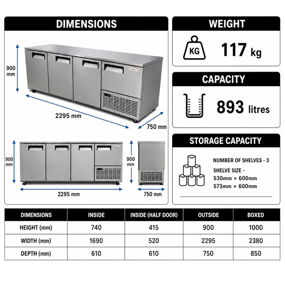 3.5 door Underbar fridge (Stainless Steel Doors) - Image 5