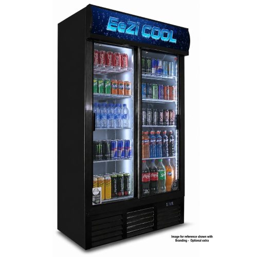 748lt "Black" Double Sliding Door Beverage Cooler